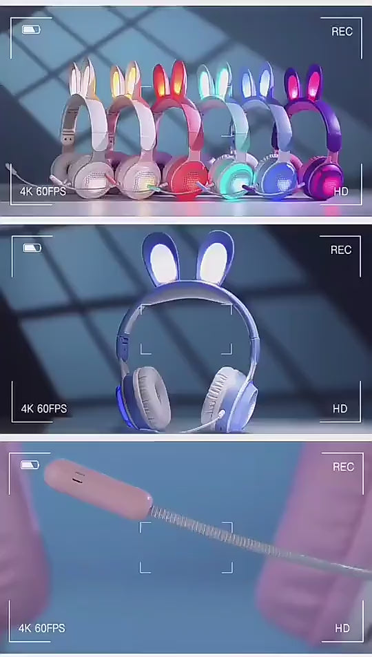 Cute Rabbit Wireless Headphones with RGB LED for Kids